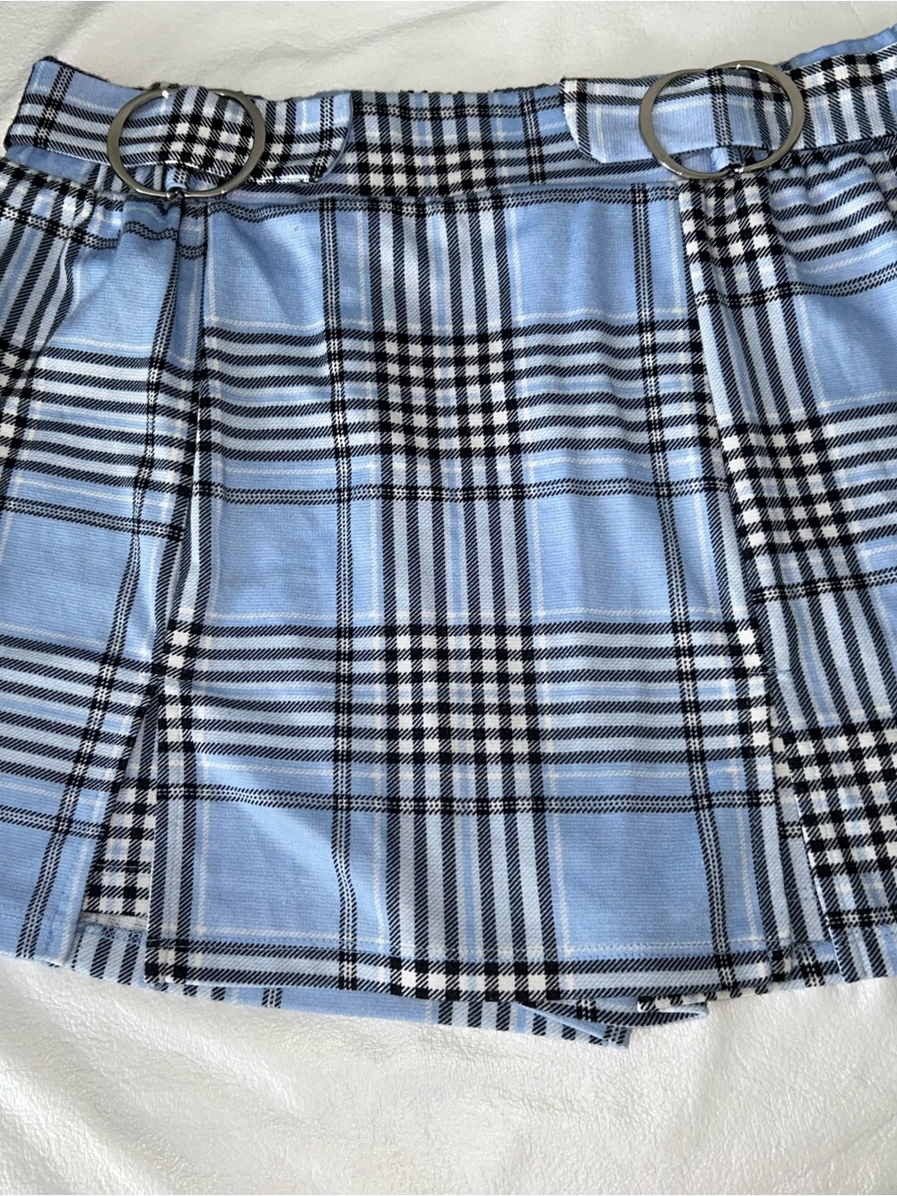 Plaid Mini Skirt in Light Blue and Black - Women's Skirt